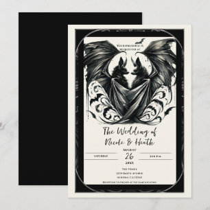 Invitation Noces Chauves-Souris Amour Gothique Crème Noir Arg