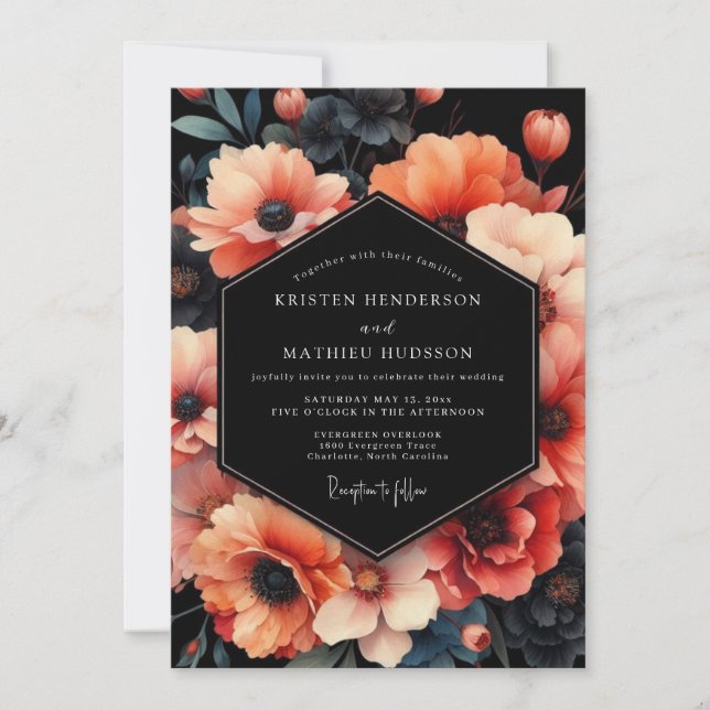Invitation Noces Corail Noir Anémone (Devant)
