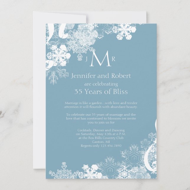 Invitation Noces d'anniversaire de mariage flocon de neige bl (Devant)