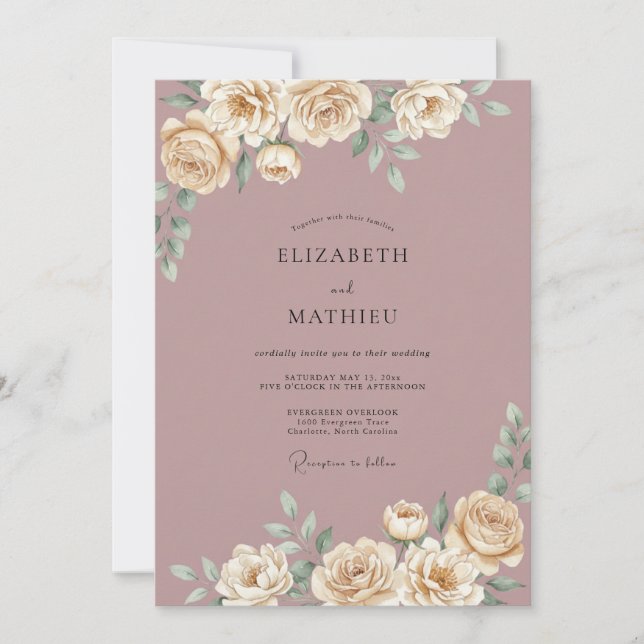 Invitation Noces d'Arche de Fleur de Rose Poussiéreuse (Devant)