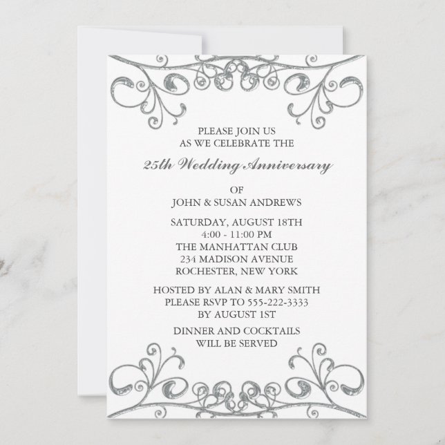 Invitation Noces d'argent 25e anniversaire de mariage (Devant)