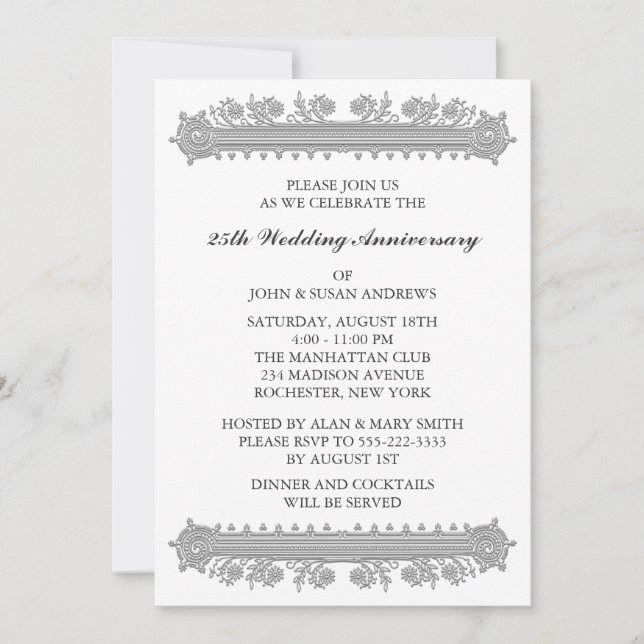 Invitation Noces d'argent 25e anniversaire de mariage (Devant)