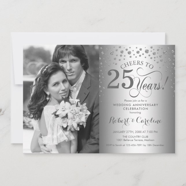 Invitation Noces d'argent 25ème anniversaire de mariage avec  (Devant)