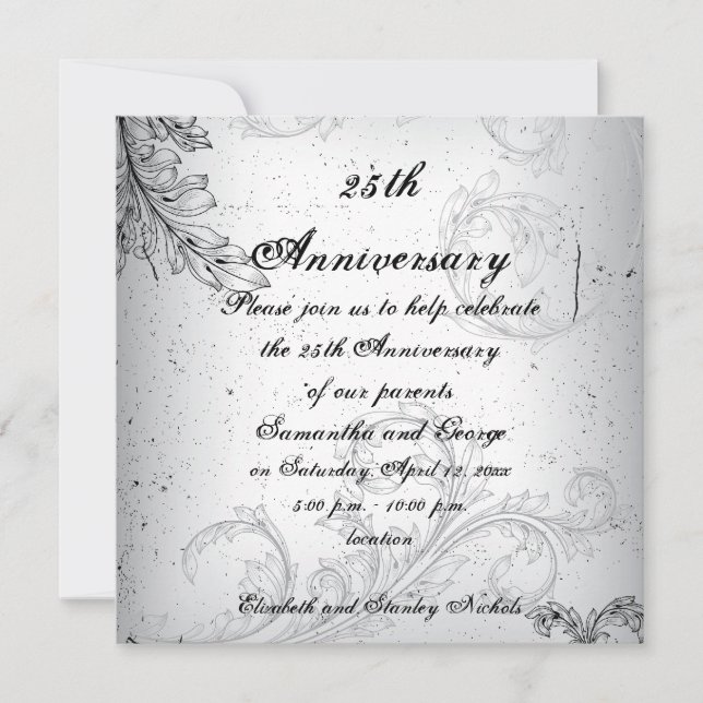 Invitation Noces d'argent anniversaire de mariage noir gris f (Devant)