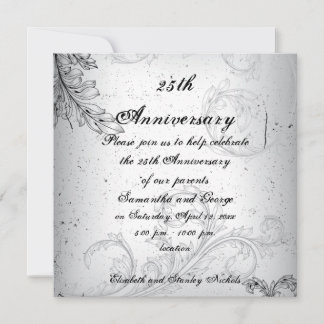 Invitation Noces d'argent anniversaire de mariage noir gris f