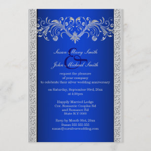 Invitation Noces d'argent bleu florale