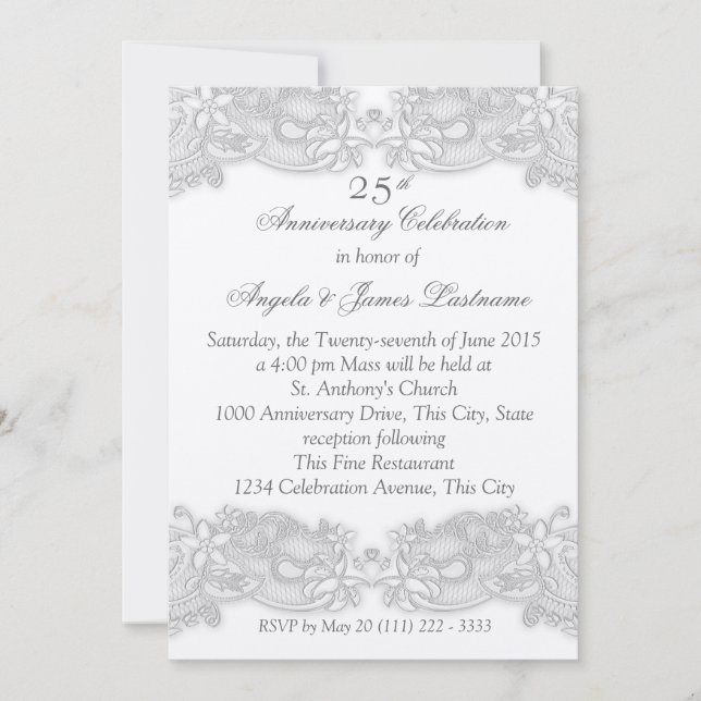 Invitation Noces d'argent de style victorien florale (Devant)