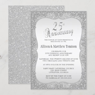 Invitation Noces d'argent pailleté 25e anniversaire de mariag