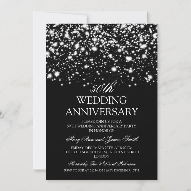 Invitation Noces d'argent pour 50 ans de mariage Silver Midni (Devant)