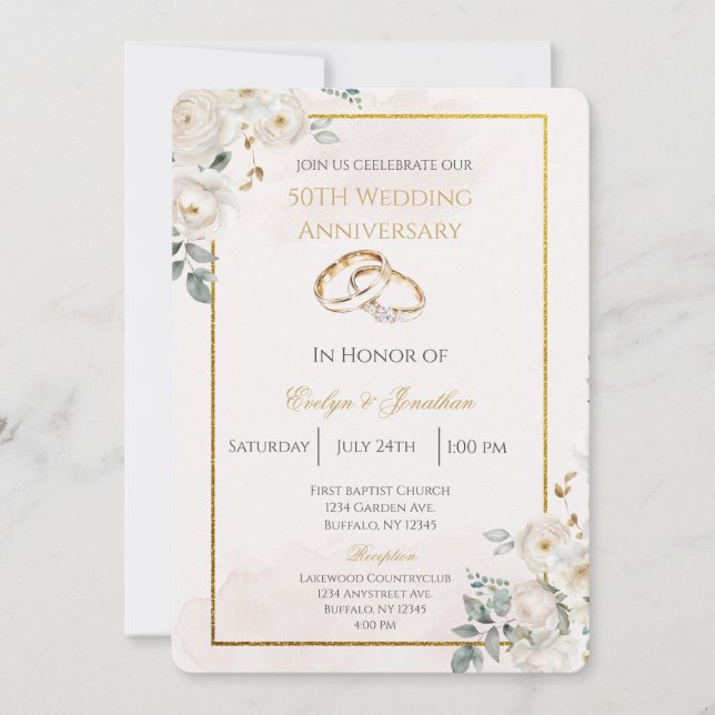 Invitation Noces de blanc 50 ans de mariage (Devant)