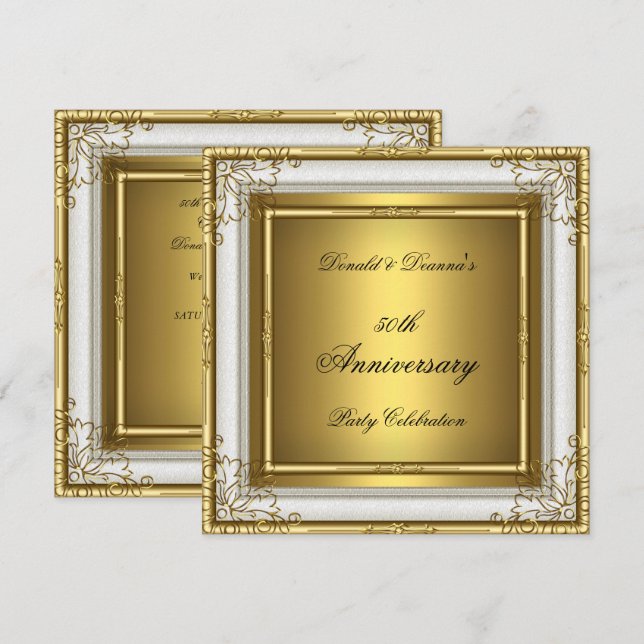 Invitation Noces de blanc 50 ans Élégant (Devant / Derrière)