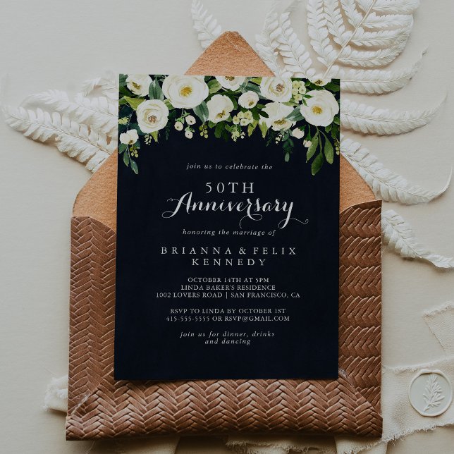 Invitation Noces de Blanc Floral de Verdure 50e Anniversaire  (Créateur téléchargé)