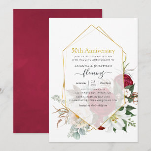 Invitation Noces de Bourgogne Floral Géométrique 50ème Annive