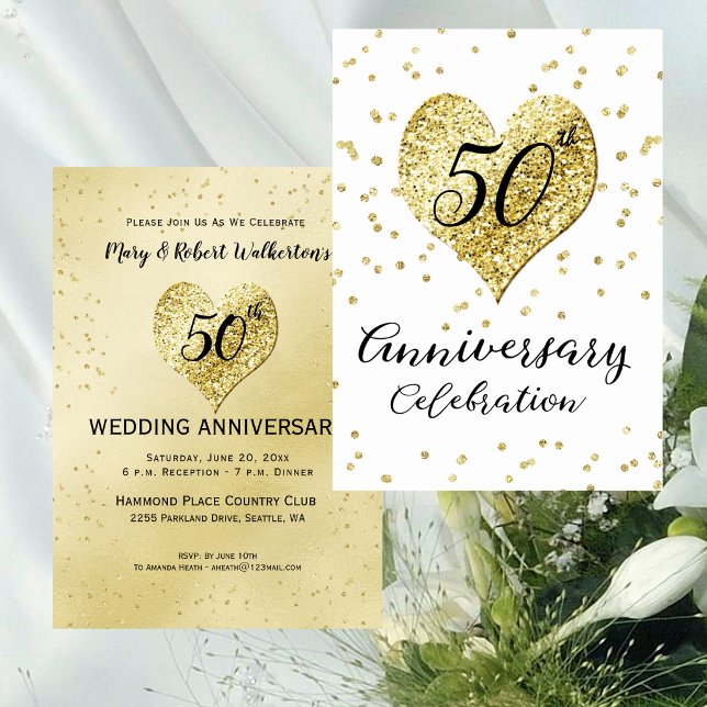 Invitation Noces de confetti d'or du 50e anniversaire (50th Anniversary Gold Confetti Wedding Invitation
)