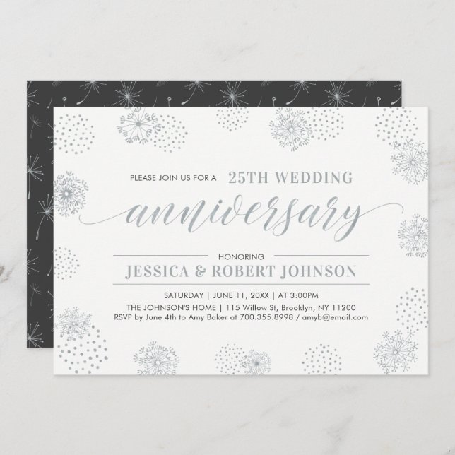 Invitation Noces de cristal | Moderne Floral 25e Anniversaire (Devant / Derrière)