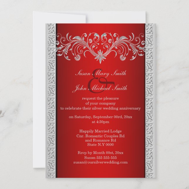 Invitation Noces de cuivre florale rouge pour anniversaire de (Devant)