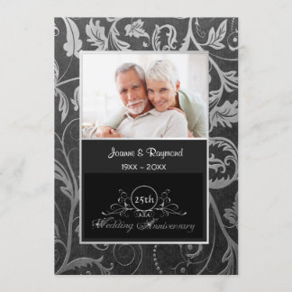 Invitation Noces de damas noir et argent 25e anniversaire de 
