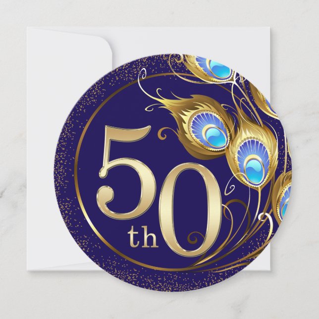 Invitation Noces de Diamant 50 ans Mariage Peacock Feathers (Devant)