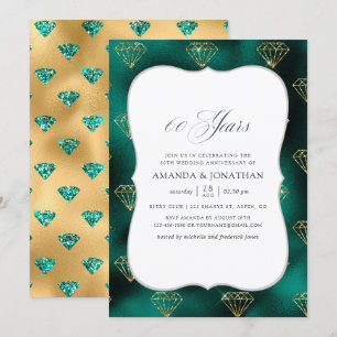 Invitation Noces de diamant : 60 ans de mariage en turquoise 