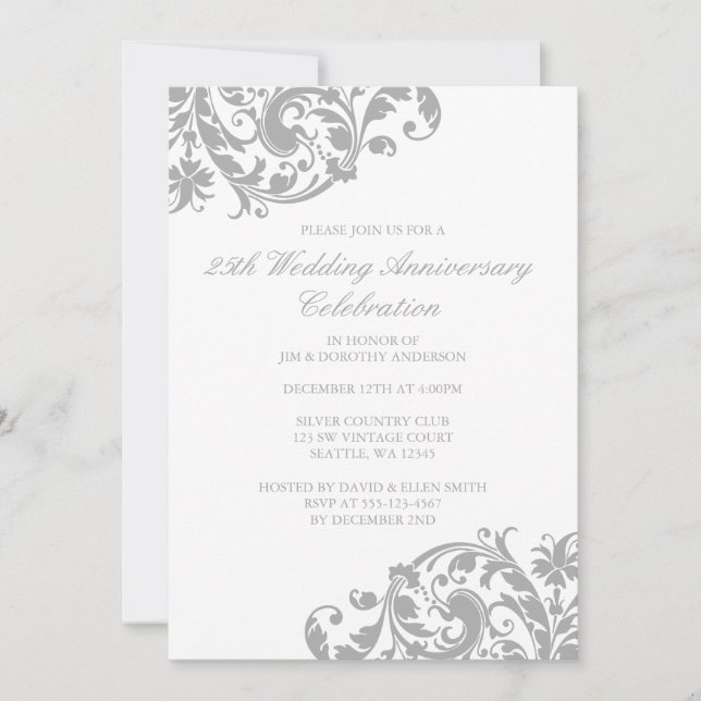 Invitation Noces de diamant tourbillon argenté (Devant)