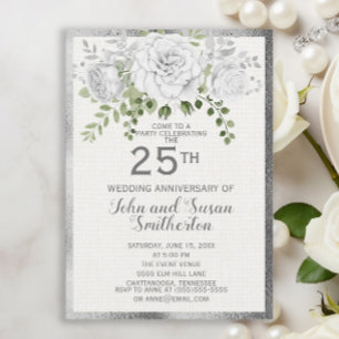Invitation Noces de Fleur Blanche Argentée 25 Ans de Mariage