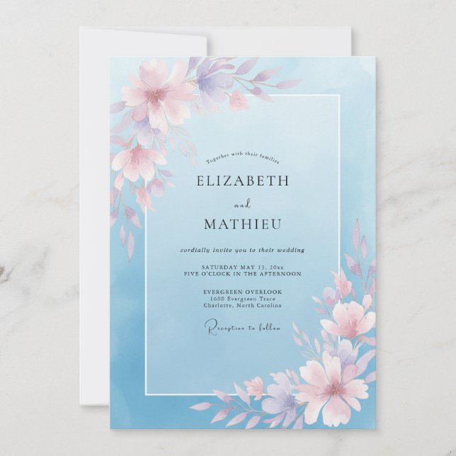 Invitation Noces de Fleur de Bleu Poussiéreux qui murmure (Devant)