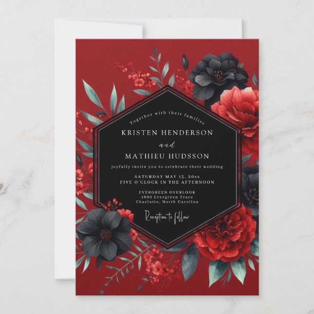 Invitation Noces de flore gothique cramoisie (Devant)
