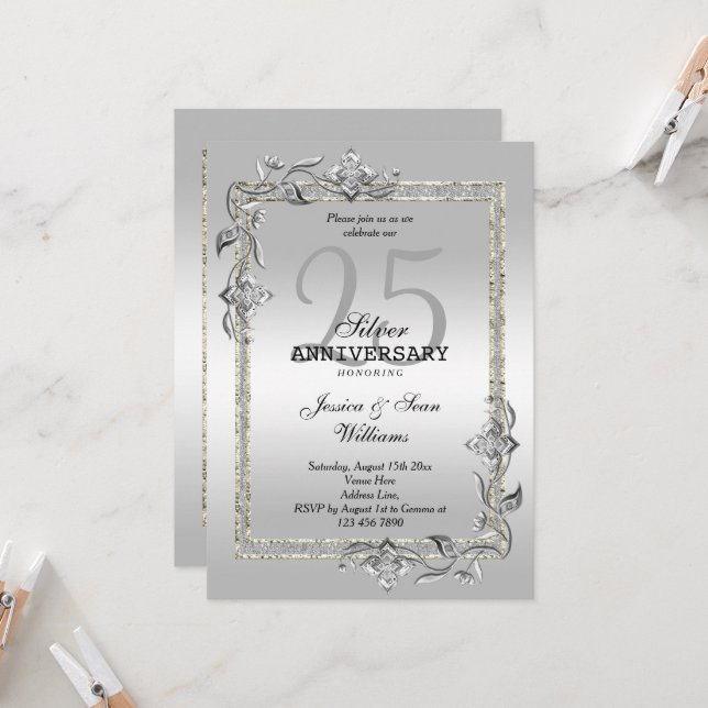 Invitation Noces de gemme et de paillettes 25e anniversaire d (Devant/Arrière en situation)