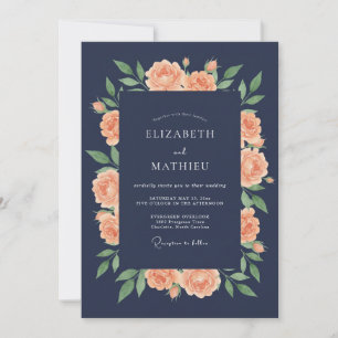 Invitation Noces de la Fleur de Pêcher Navy