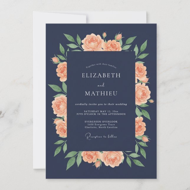 Invitation Noces de la Fleur de Pêcher Navy (Devant)