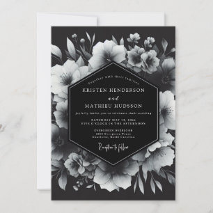 Invitation Noces de la Floraison Nocturne en nuances de gris
