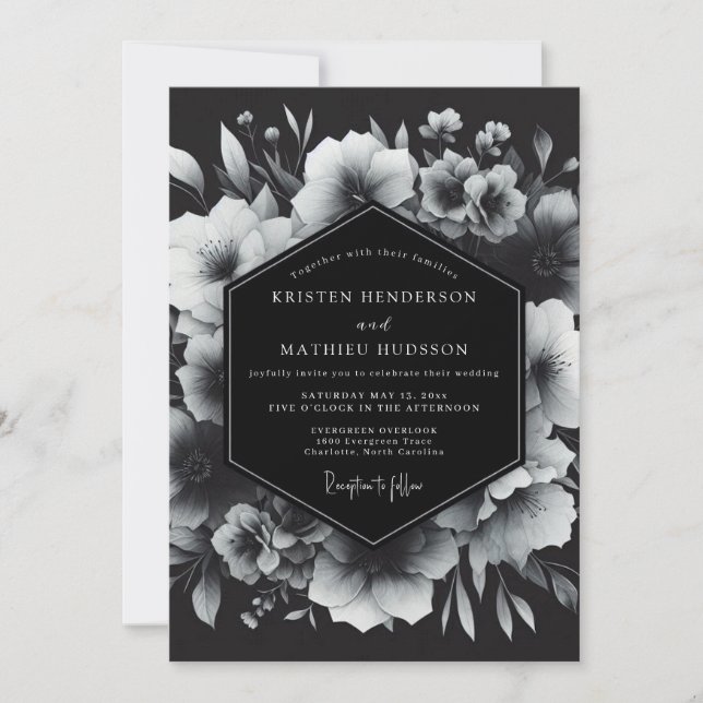 Invitation Noces de la Floraison Nocturne en nuances de gris (Devant)