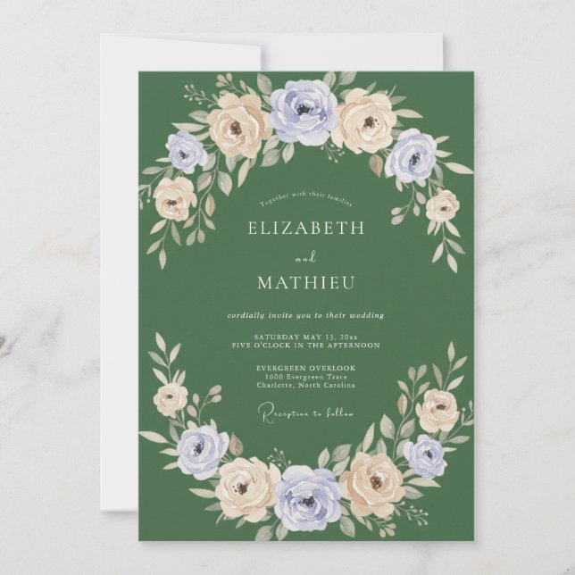 Invitation Noces de l'arche de floraison de vert sauge (Devant)