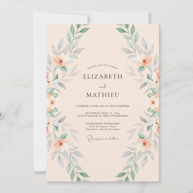 Invitation Noces de l'Arche Verdoyante de Fleur de Pêcher (Devant)