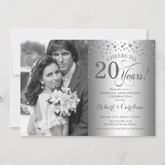 Invitation Noces de mariage 20 ans avec photo (Devant)