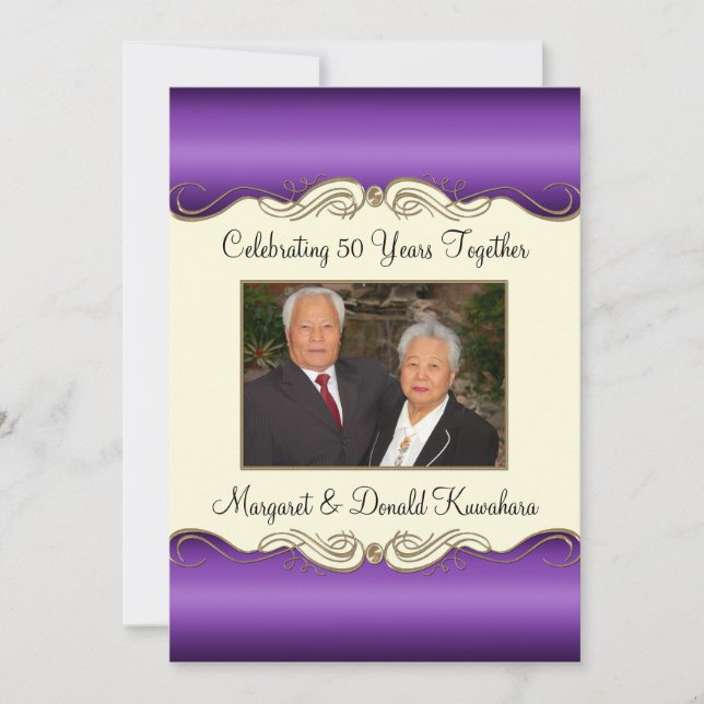Invitation Noces de mariage 50 ans Photo Purple and Gold (Devant)