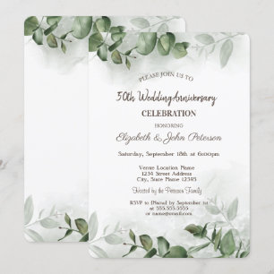 Invitation Noces de mariage anniversaire Eucalyptus en aquare