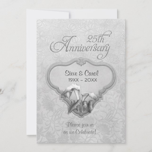 Invitation Noces de Mariage Argent Calla 25ème Anniversaire d (Devant)