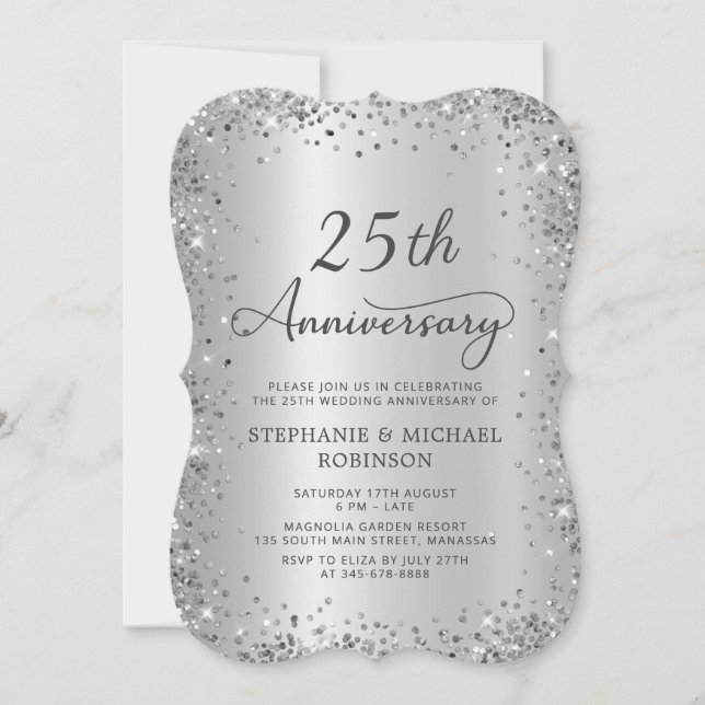 Invitation Noces de Mariage Argentées 25 Ans (Devant)
