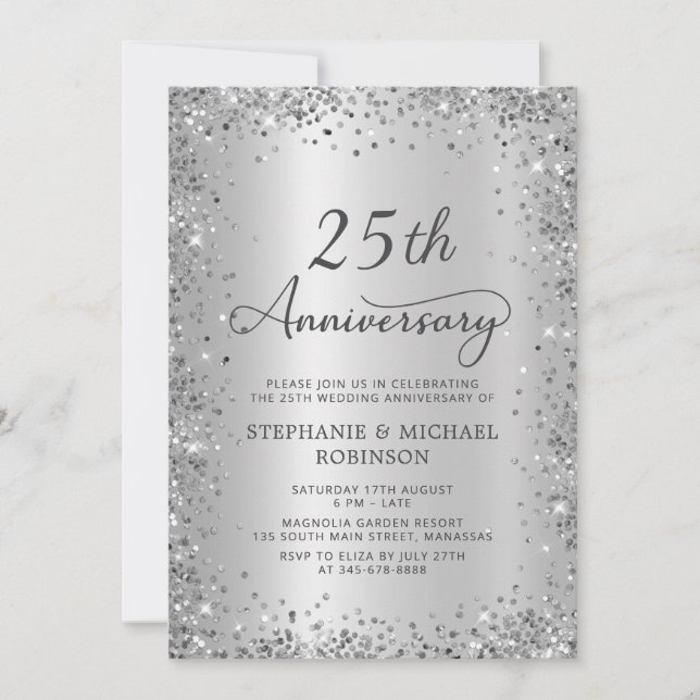 Invitation Noces de Mariage Argentées 25 Ans (Devant)