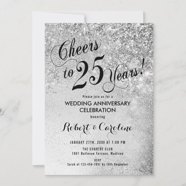 Invitation Noces de mariage d'argent 25 ans (Devant)