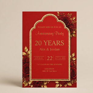 Invitation Noces de Mariage Fleuries Rouge et Or