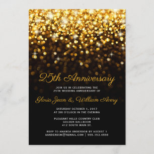 Invitation Noces de mariage Hollywood Glam Or Noir 25e Annive