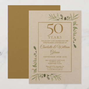Invitation Noces de mariage rustiques 50 ans en verdure