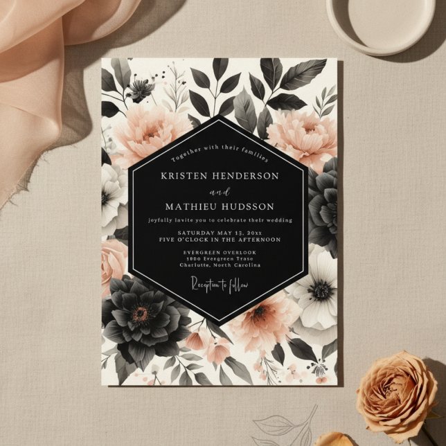 Invitation Noces de Nocturne de Fleur de Pêche (Créateur téléchargé)