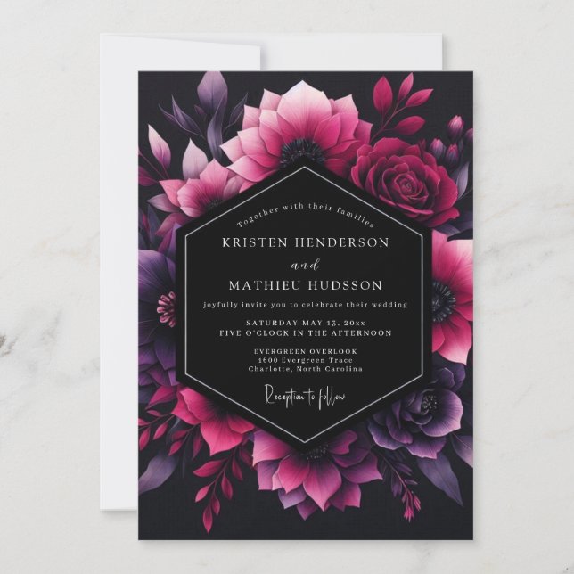 Invitation Noces de Nocturne Florale Magenta (Devant)