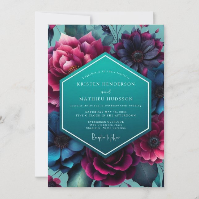 Invitation Noces de Nuit Turquoise Magenta (Devant)