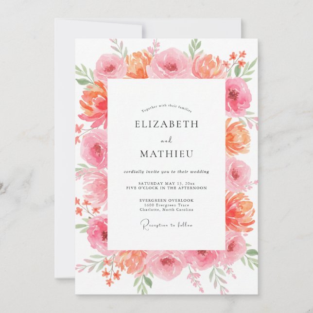 Invitation Noces de Paeonie Corail Saumon (Devant)
