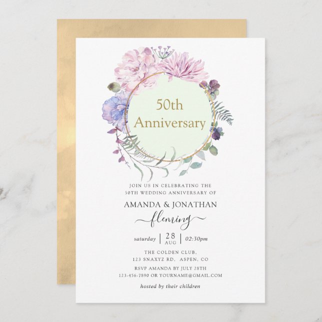Invitation Noces de pastel géométriques à 50 ans de mariage (Devant / Derrière)