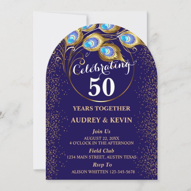 Invitation Noces de Peacock à 50 ans de mariage (Devant)